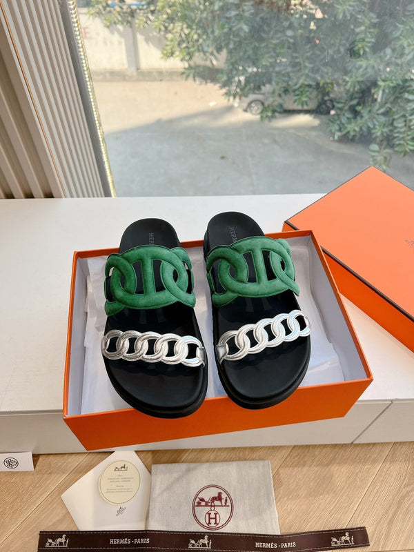 HM 25 Extra Sandal Green Silver Metalic Calfskin