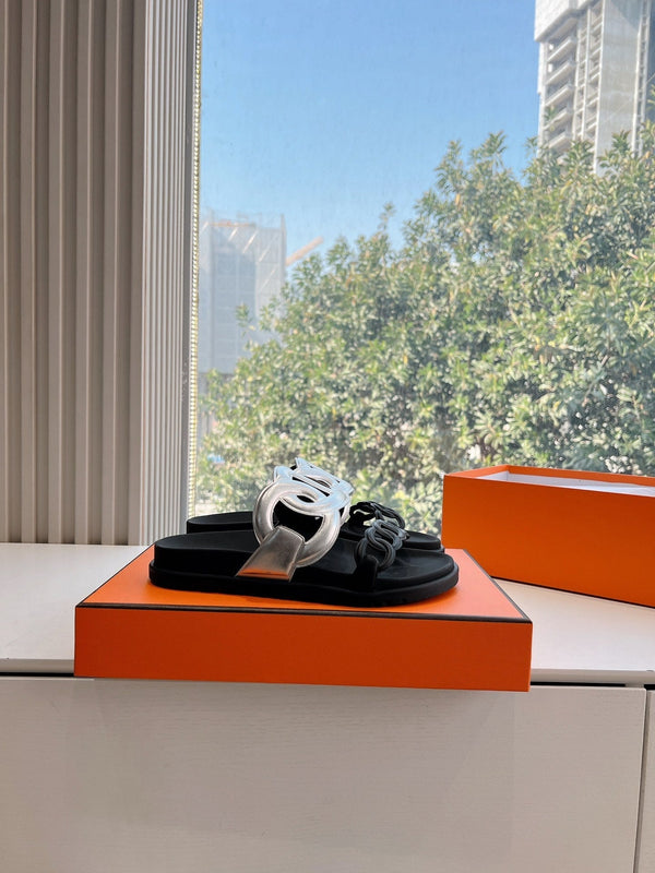 EXTRA SANDAL IN SILVER MIX BLACK CALFSKIN