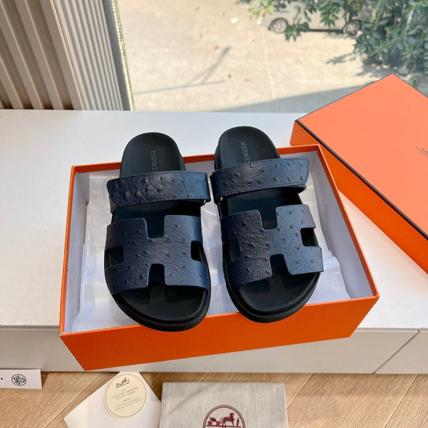 HM Chypre Sandal Liberty Blue Ostrich Leather 202804