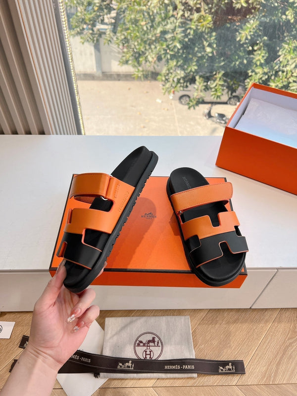 SANDALO CYPRUS IN PELLE DI VITELLO NERA MIX ARANCIONE VIVO