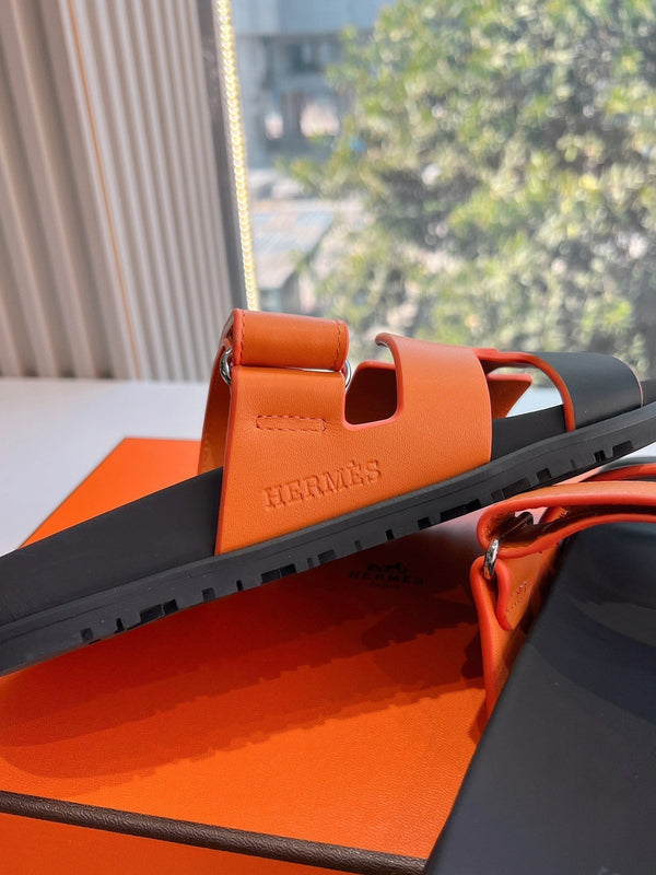 SANDALO CYPRUS IN PELLE DI VITELLO NERA MIX ARANCIONE VIVO