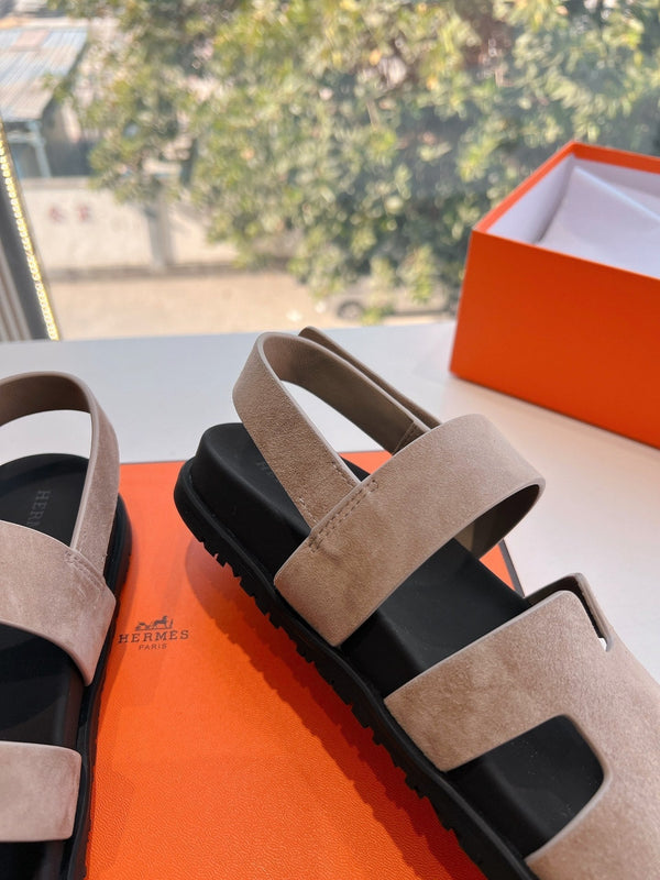 Sandalo HM 25 Genius in pelle scamosciata marrone rosa e vitello nero