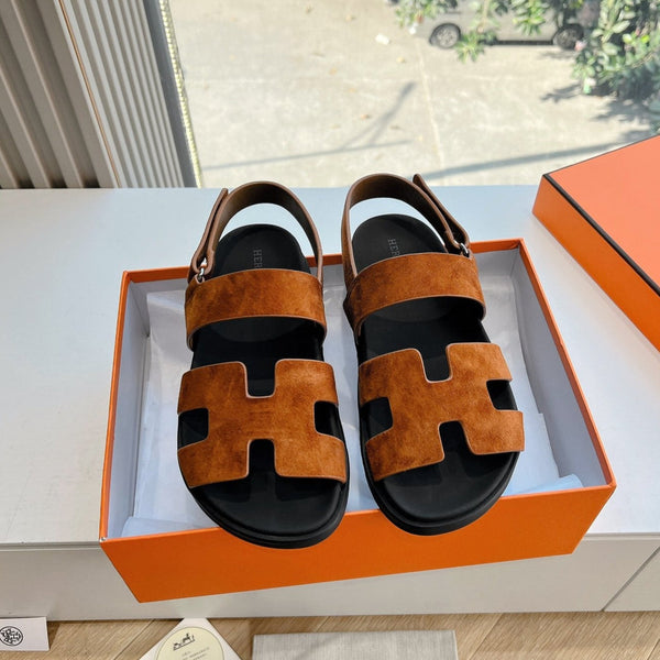 Sandalo HM 25 Genius in pelle scamosciata dorata e vitello nero