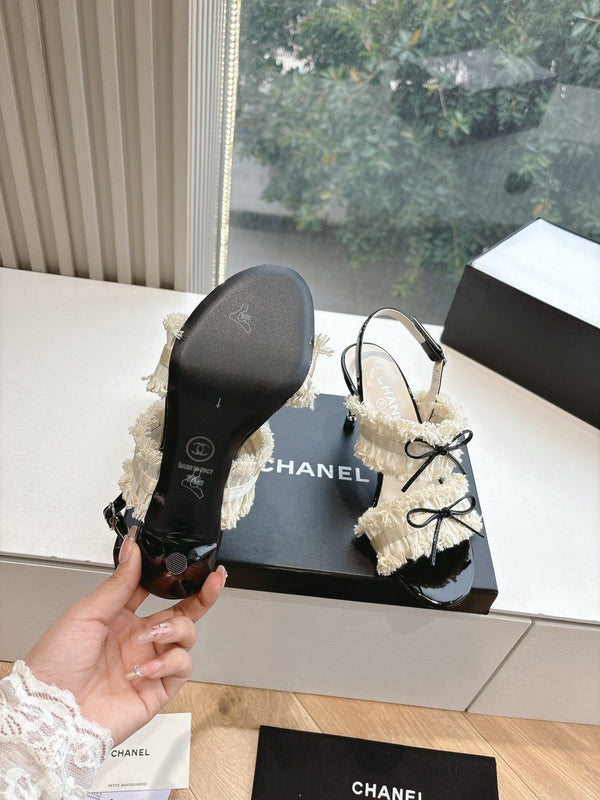 CC Sandals with bow tie Cream 7cm Lambskin 202868