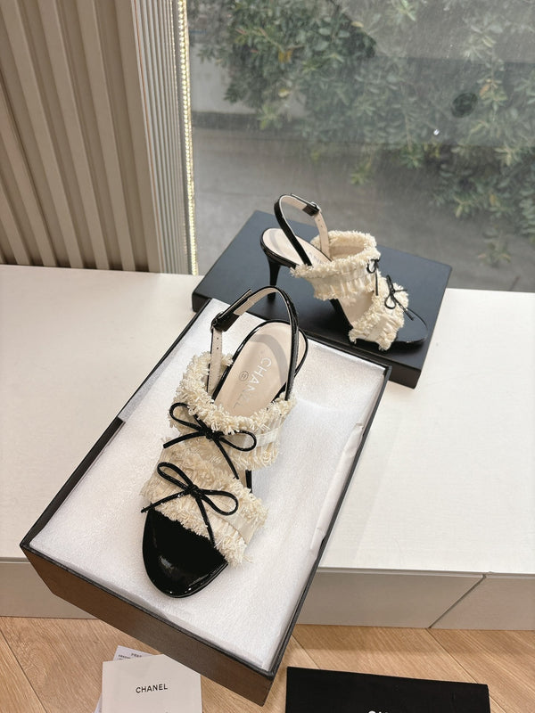 CC Sandals with bow tie Cream 7cm Lambskin 202868