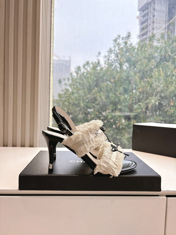 CC Sandals with bow tie Cream 7cm Lambskin 202868