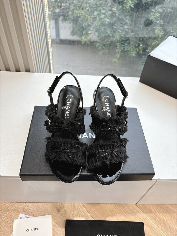 Sandali CC con fiocco Nero 7cm Pelle di agnello 202870