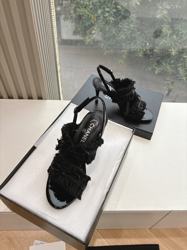 Sandali CC con fiocco Nero 7cm Pelle di agnello 202870