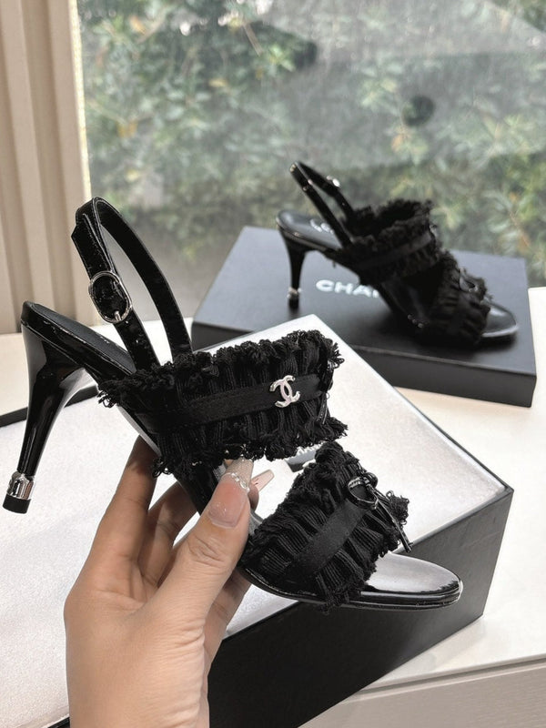 Sandali CC con fiocco Nero 7cm Pelle di agnello 202870