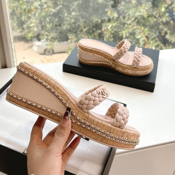 CC Sandals Pink original braided 6cm lambskin 202890