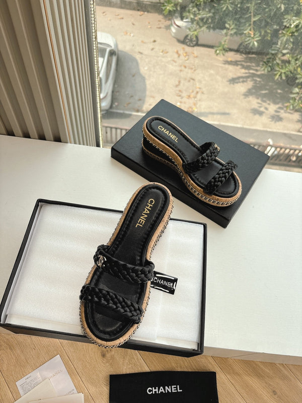 CC Sandals Black original braided 6cm lambskin 202892