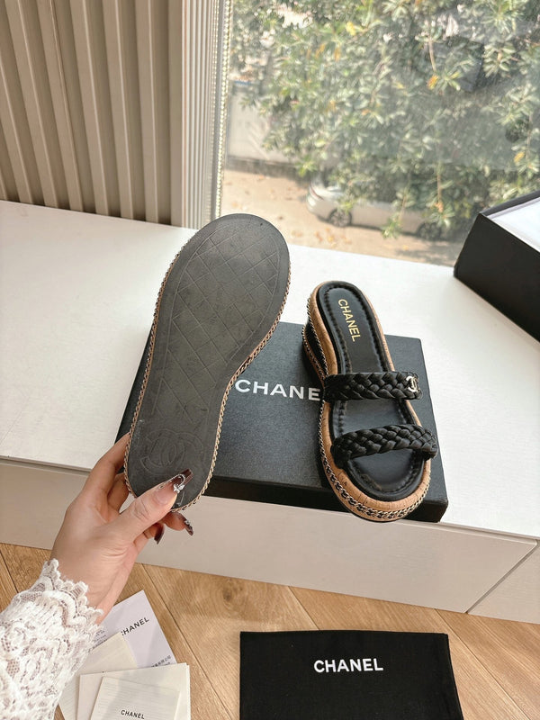 CC Sandals Black original braided 6cm lambskin 202892