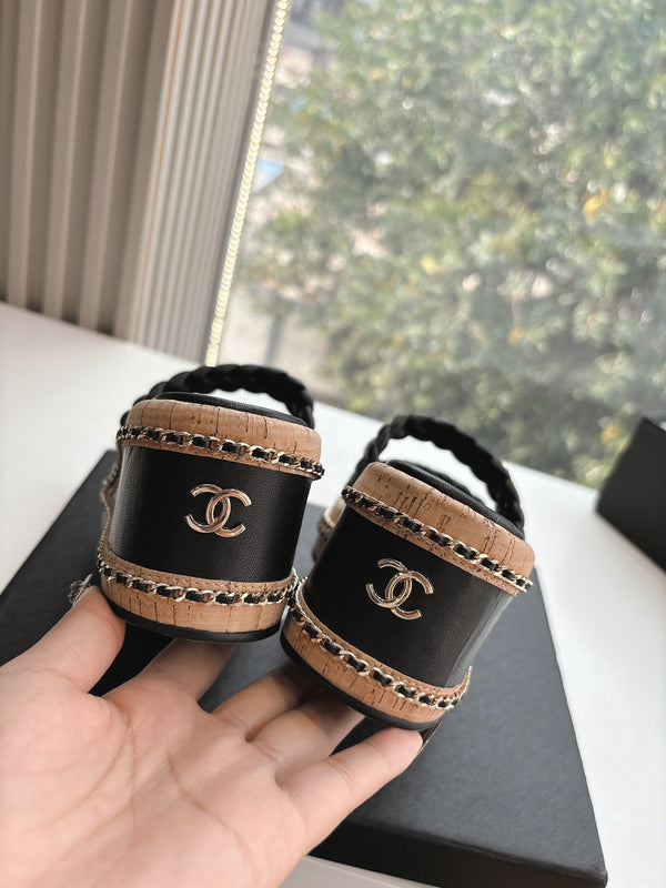 CC Sandals Black original braided 6cm lambskin 202892