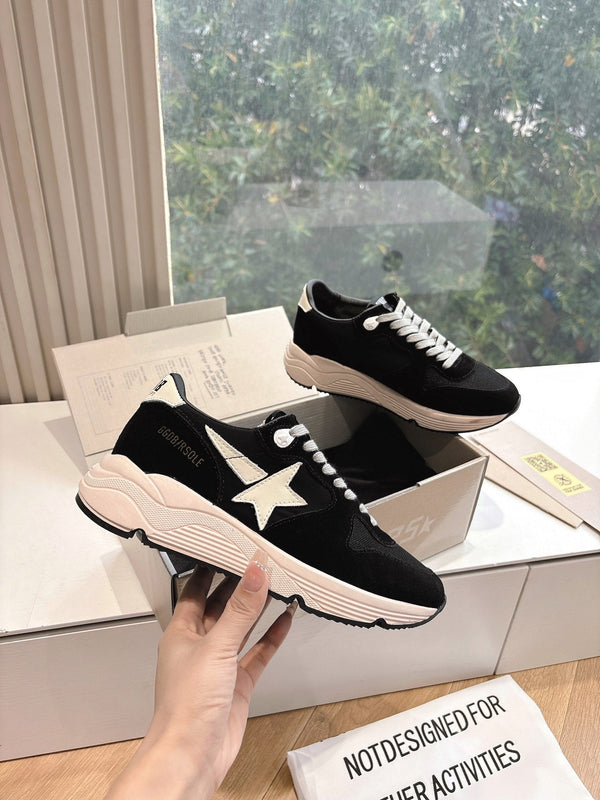 RUNNING SOLE SNEAKERS IN BLACK MESH AND SUEDE WHITE CALFSKIN STAR