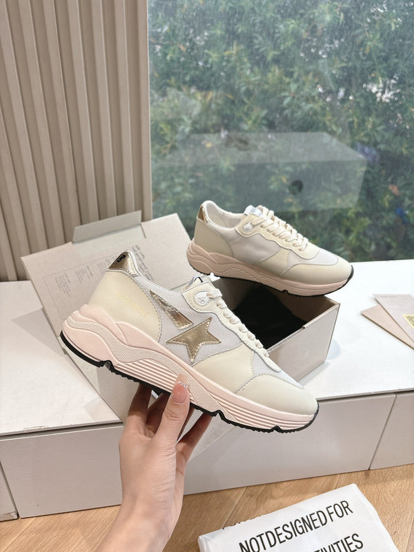 RUNNING SOLE SNEAKERS IN WHITE MESH AND CALFSKIN GOLD STAR