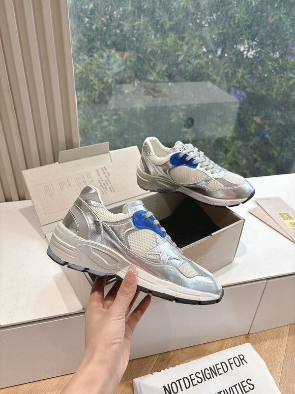 DAD-STAR SNEAKERS IN WHITE MESH SILVER CALFSKIN BLUE EYELETS