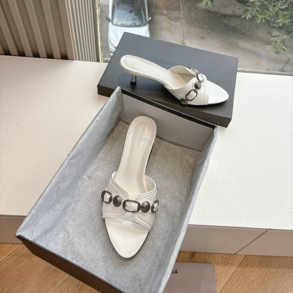 CAGOLE MID-HEEL MULES IN WHITE CALFSKIN