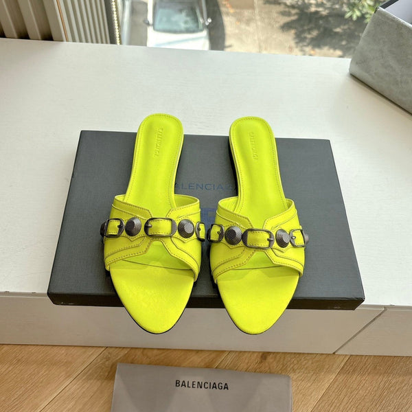MULES PIATTE CAGOLE IN PELLE DI VITELLO GIALLO LIME