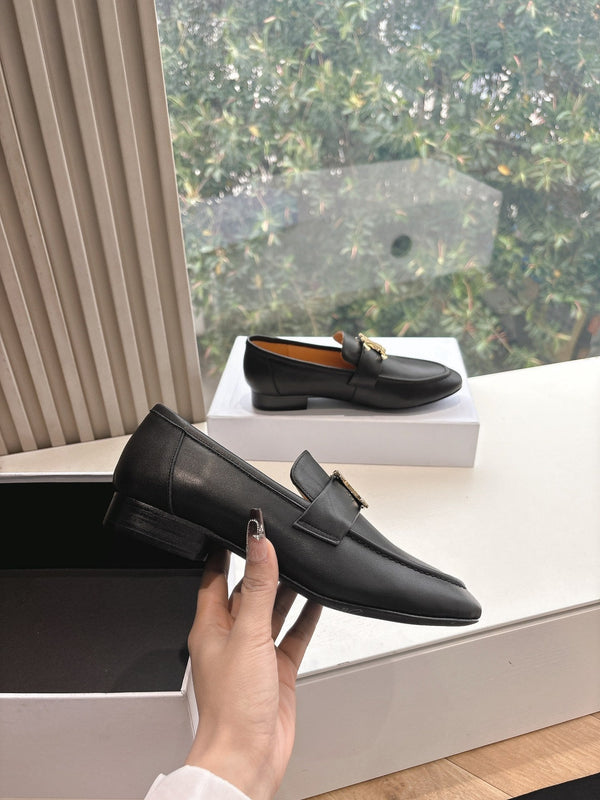 CELINE Buckle Triomphe Loafers Black Leather 285958