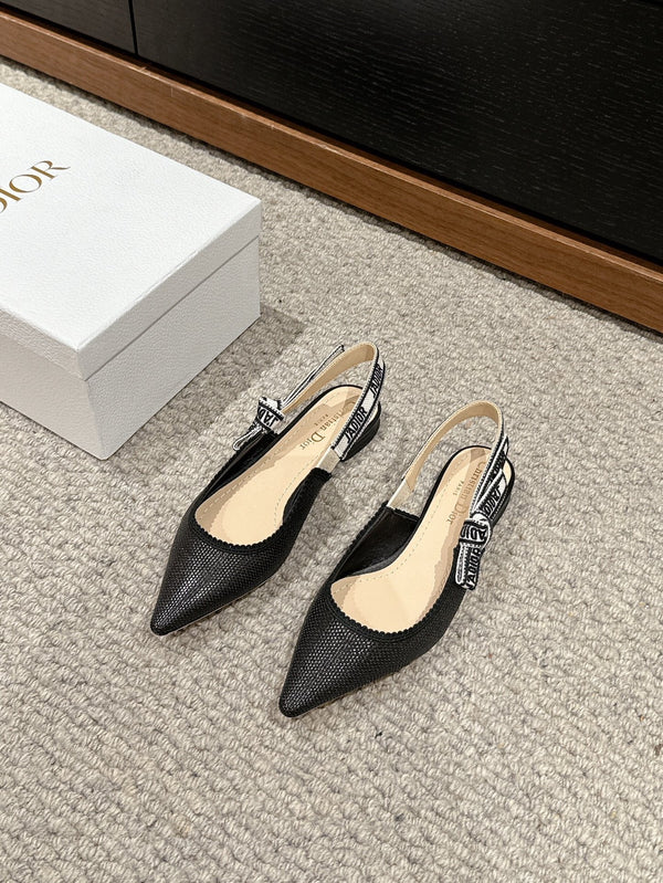 cd slingback flat black raffia lambskin