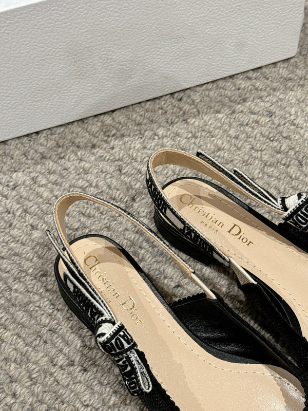 cd slingback flat black raffia lambskin