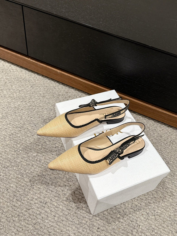 cd slingback flat beige raffia lambskin