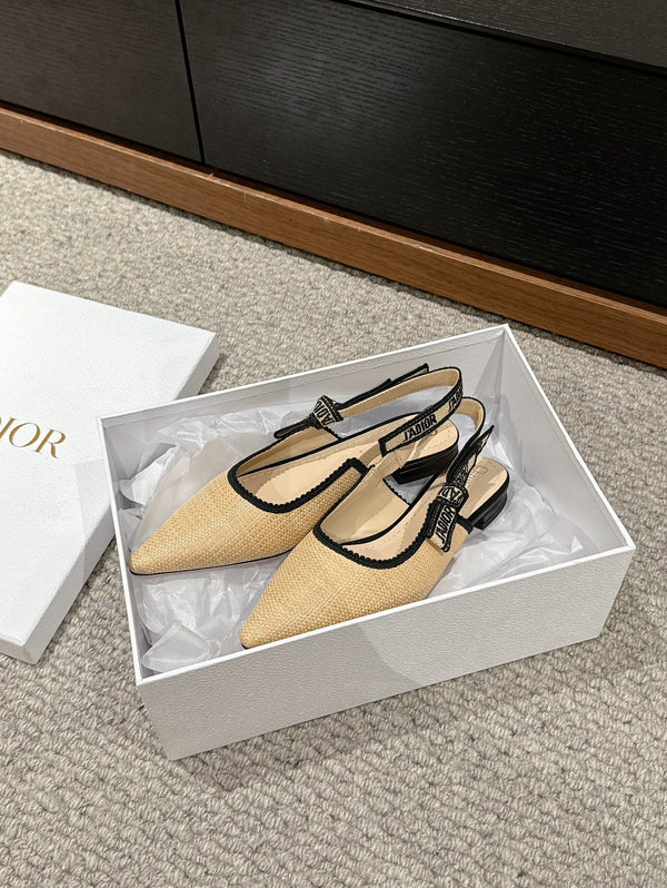 cd slingback flat beige raffia lambskin