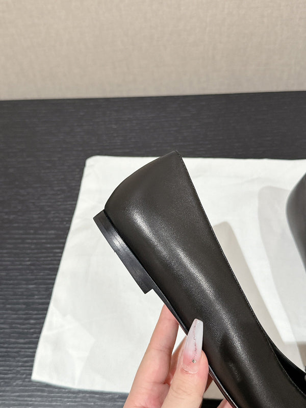 ballet flat flower black calfskin patent calfskin