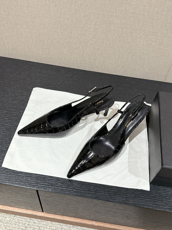 SL CHERISH CROCODILE SLINGBACK PUMP 75 NERO IN PELLE DI VITELLO