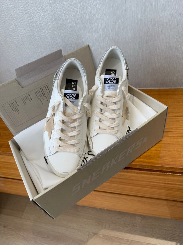 BALL STAR SNEAKERS WITH CRYSTAL TASSEL BEIGE SUEDE STAR WHITE CALFSKIN UPPER