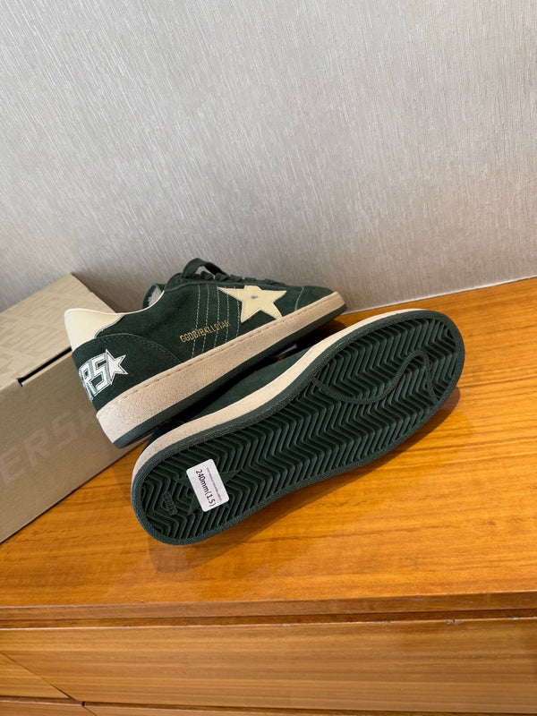 BALL STAR SNEAKERS WITH WHITE CALFSKIN STAR TIMBER GREEN SUEDE UPPER