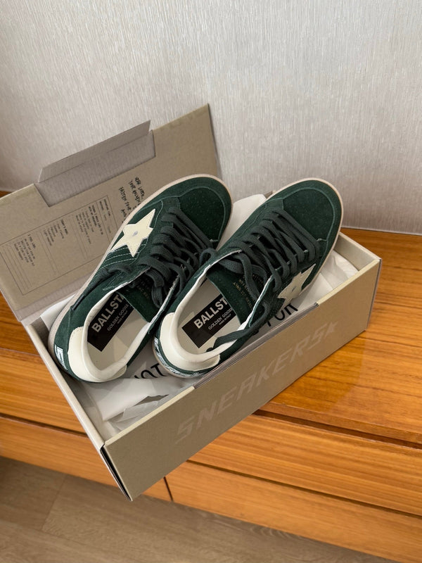 BALL STAR SNEAKERS WITH WHITE CALFSKIN STAR TIMBER GREEN SUEDE UPPER