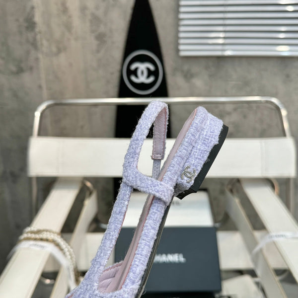 slingbacks flat light violet tweed black patent calfskin