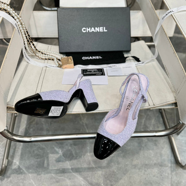 slingbacks 95 light violet tweed black patent calfskin