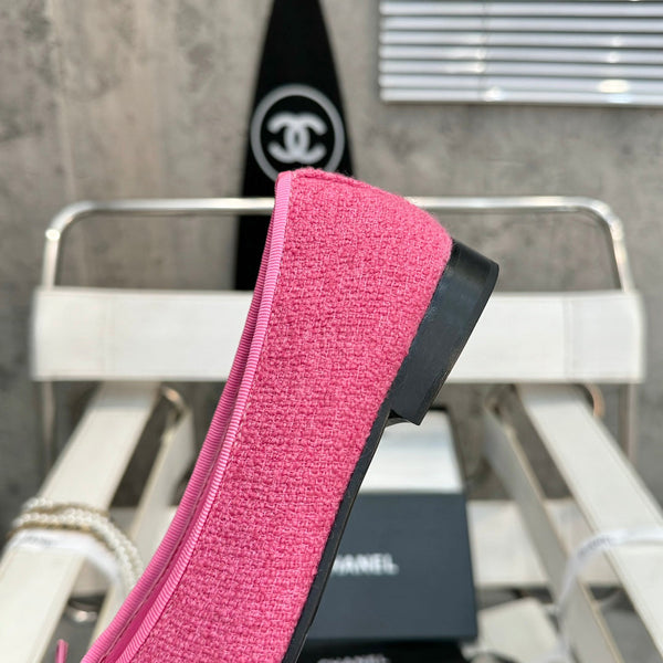 ballet flat pink tweed black patent calfskin