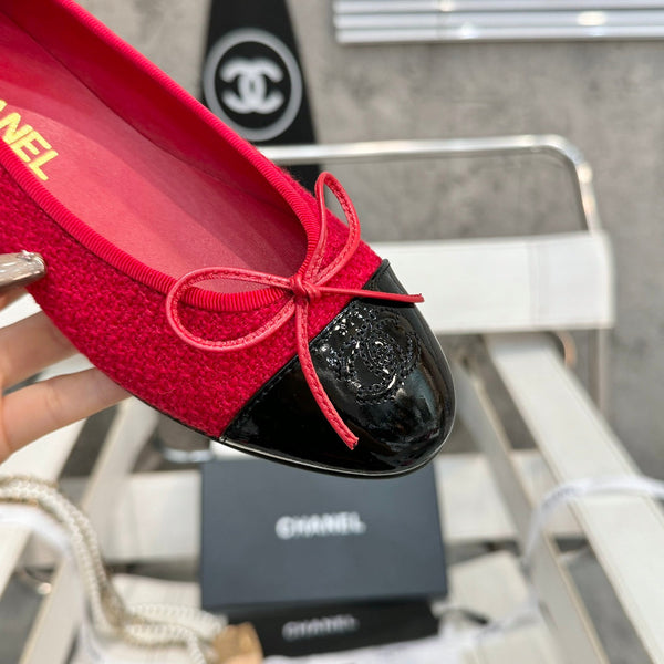 ballet flat red tweed black patent calfskin