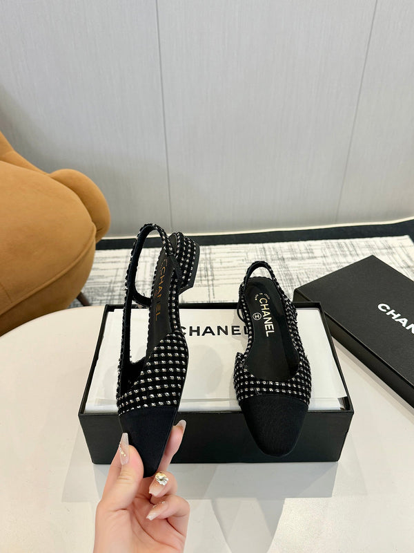 cc 25c slingback flat black white tweed black grosgrain 233608