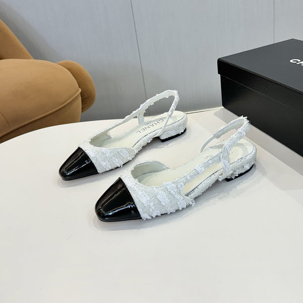 cc 25c slingback flat white tweed black grosgrain 233609