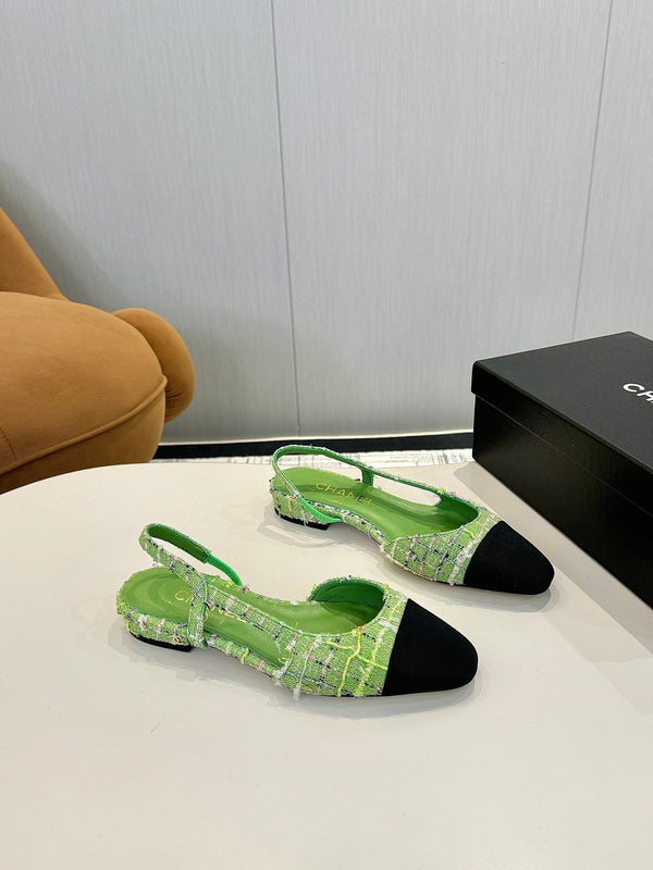 cc 25c slingback flat green tweed black grosgrain 233611