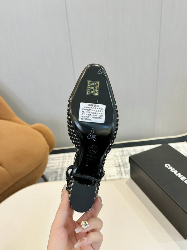 cc 25c slingback 65 black white tweed black grosgrain 233614