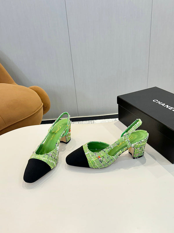 cc 25c slingback 65 green tweed black grosgrain 233615