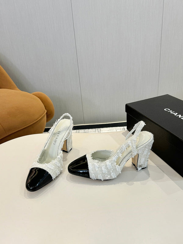 cc 25c slingback 90 white tweed black grosgrain 233618