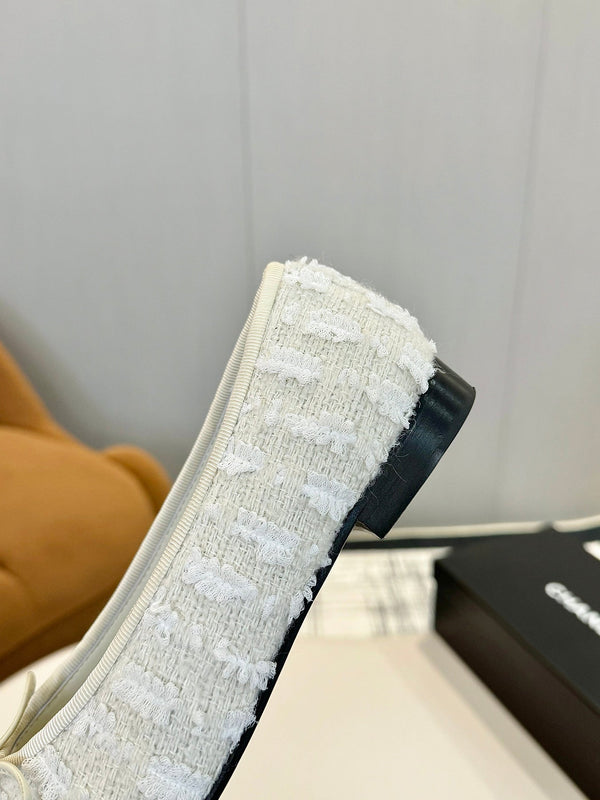 cc 25c ballerina piatta tweed bianco grosgrain nero 233625