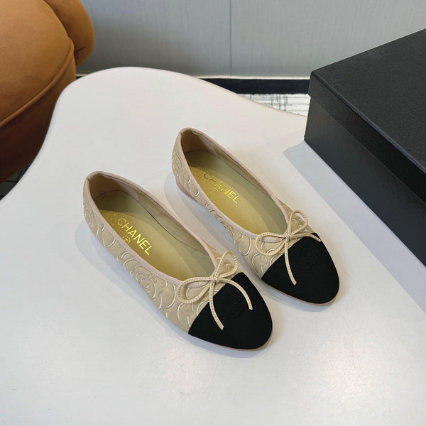 CC 25ss Métiers d’art Ballet Flats 10mm Black Beige Fabric Grosgrain 417040