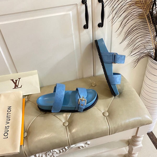 lv sandal mule bomdia blue monogram calfskin