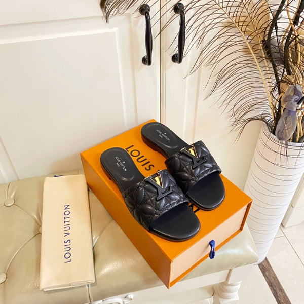 LV Neo Revival Flat Mule Black Lambskin