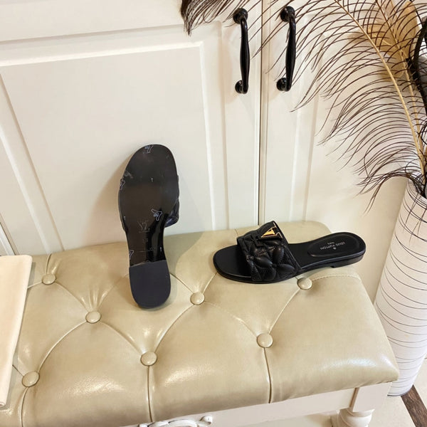 LV Neo Revival Flat Mule Black Lambskin