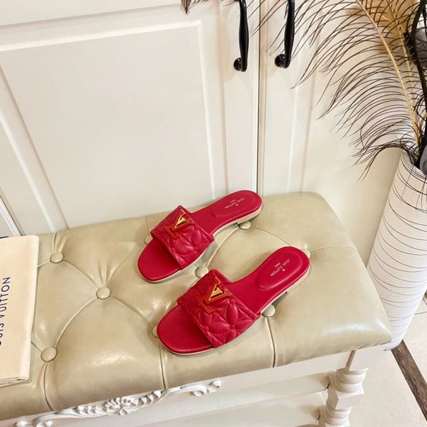 LV Neo Revival Flat Mule Red Pink Lambskin