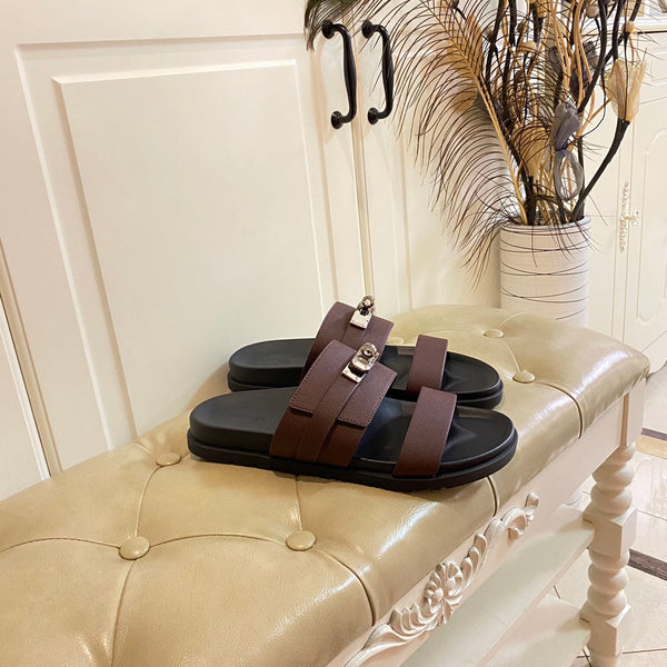 Sandalo HM Jackson in pelle di vacchetta color prugna scuro 958034