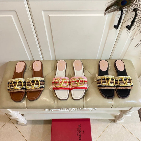 Vlogo Signature Slide Sandal 10mm With Crochet Embroidery